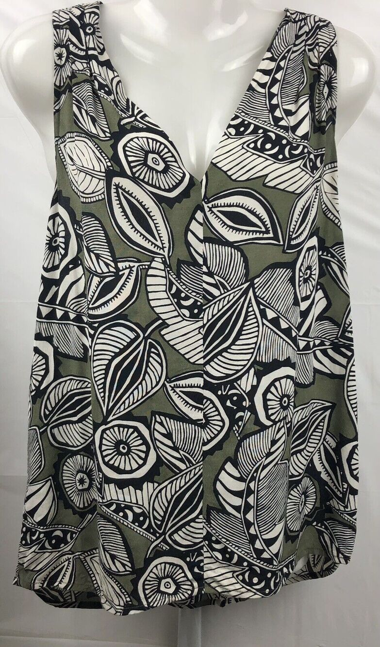Ann Taylor Loft Top Women Small Green Floral Stretch V Neck Sleeveless Blouse